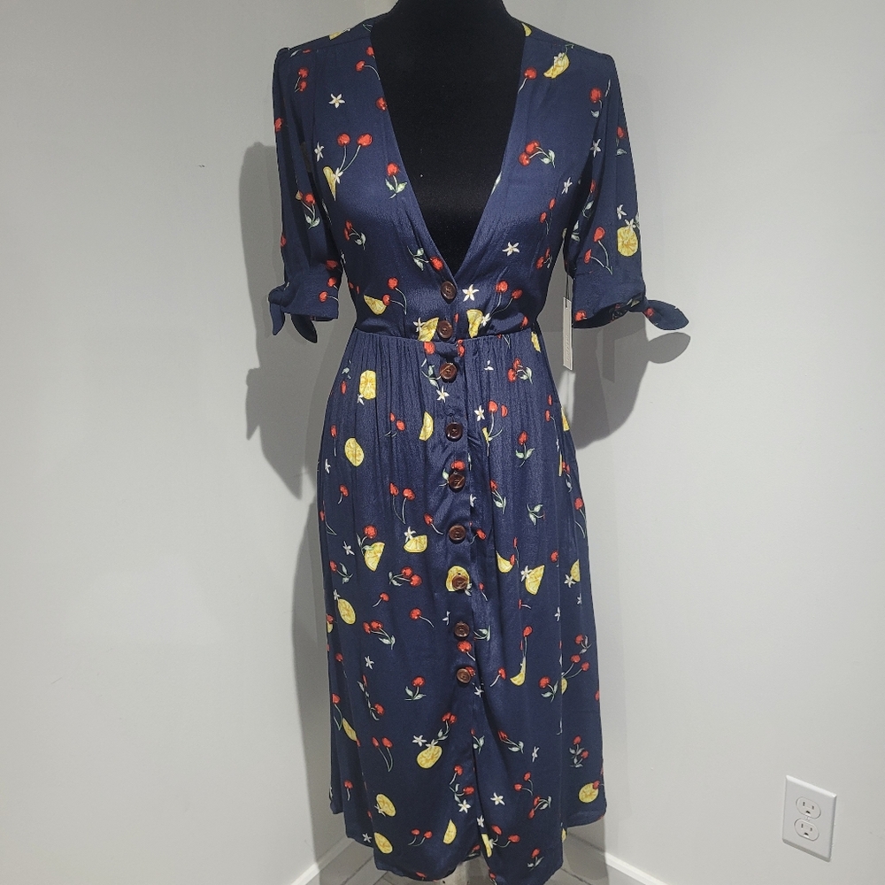 Anthropologie Capulet Womens Adele Midi Dress Small Fruit Punch Navy Cottage NEW